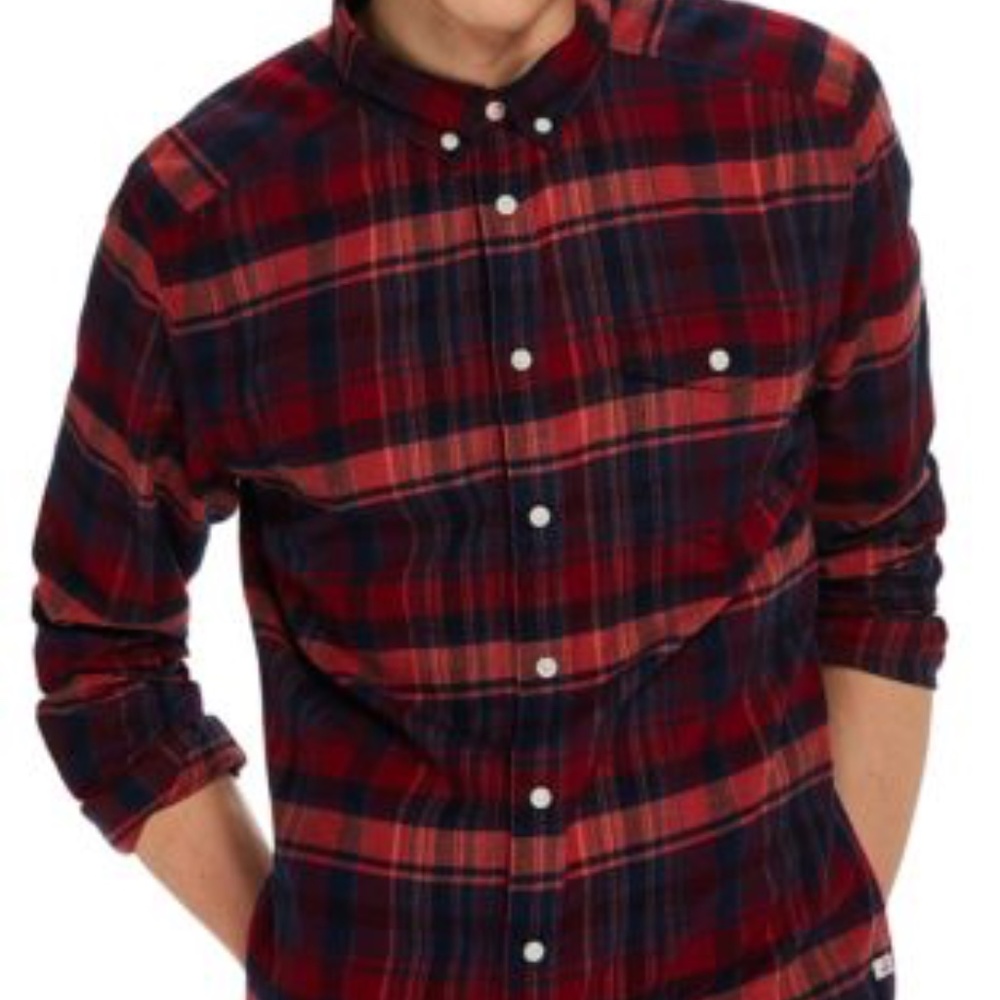 SOLD - Scotch & Soda Red Purple Plaid Brushed Flannel Shirt